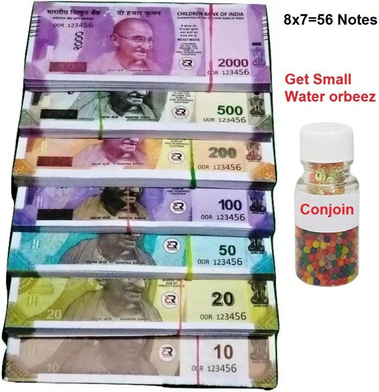 Conjoin 56 Indian Churan Fake Dummy Currency Prank Toys , Get water orbeez bottle Prank Gag Toy