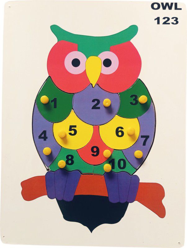 FireFlies Premium Quality Wooden Owl Number Puzzle Board with Knob for kids (Pack of 1 Pc)  (10 Pieces)