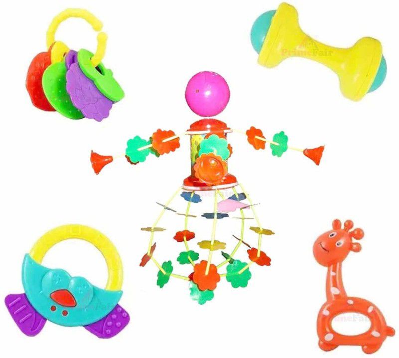 PRIMEFAIR Rattles for Little Babies 4 Cute Toys with Musical Merry Go Round Toy  (Multicolor)