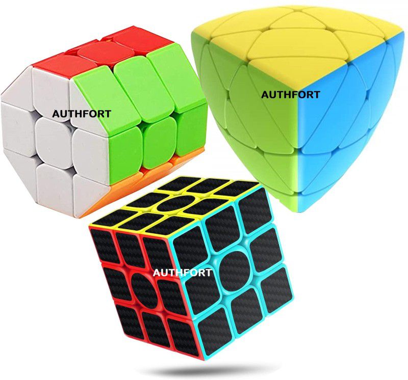 Authfort Black Carbon Fiber 3x3 cube 3X3 Mastermorphix stickerless 3X3 Barrel Speed Stickerless Cube combo pack of 3  (3 Pieces)