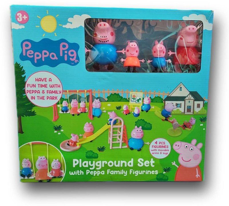 NIYAMAT Peppa Pig Family Figurines,Slide,Swing,See-Saw,Easel Sets Pieces for Kids