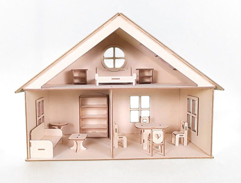 lime shades DIY KIT Doll House with Set of 12 Miniature furniture's  (65 Pieces)