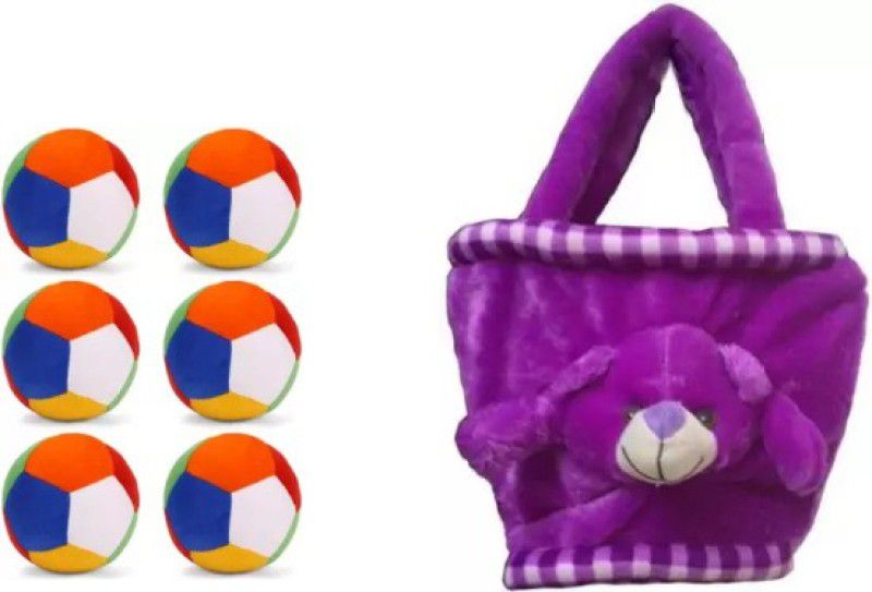 Nihan Enterprises 6pc soft toys and purple cap teddy - 30 cm  (Multicolor)