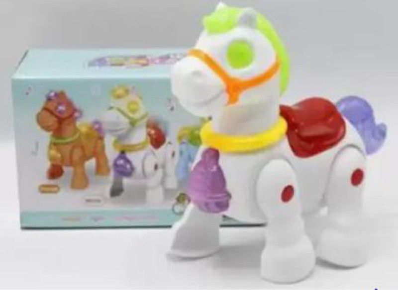 QUE MART Musical Walking Cute Pony Horse Toy with Music and 4D Flashing Lights for Baby  (Multicolor)