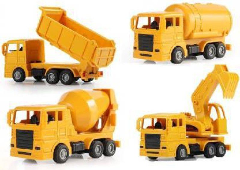 WONDER CREATURES Exclusive Construction Trucks Set of 4 with Pullback Action For Children Kids  (Yellow, Pack of: 4)
