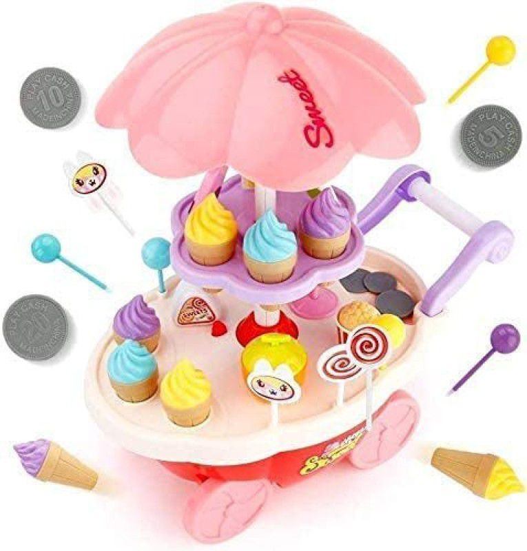 sai kripa Ice Cream Candy Trolley Cart Set with Music and Lights Toys for Kids