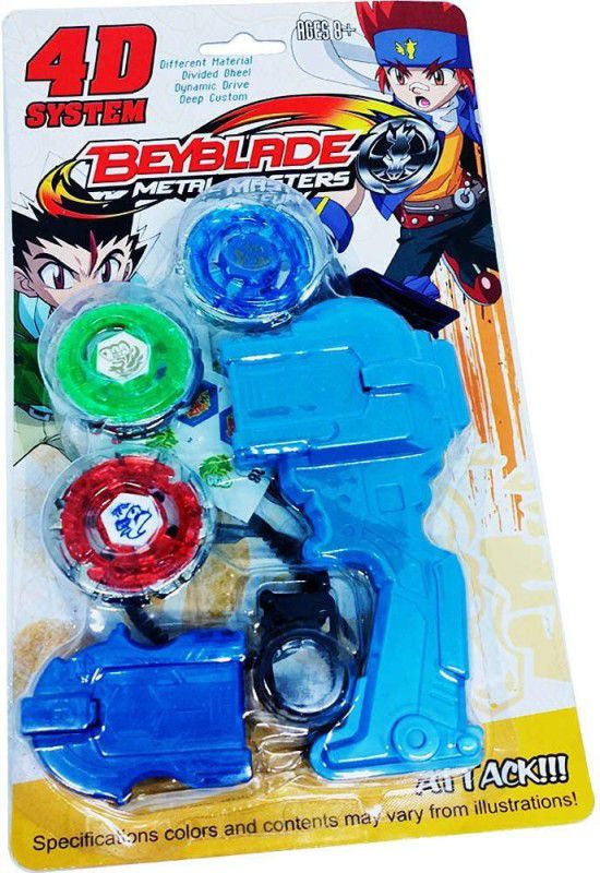 KAS BA Beyblades 4D 3 in 1 Beyblades Metal Fighter Fury with Fight Ring and Handle Launcher (Multicolor) (Pack of 1 Set)  (Multicolor)