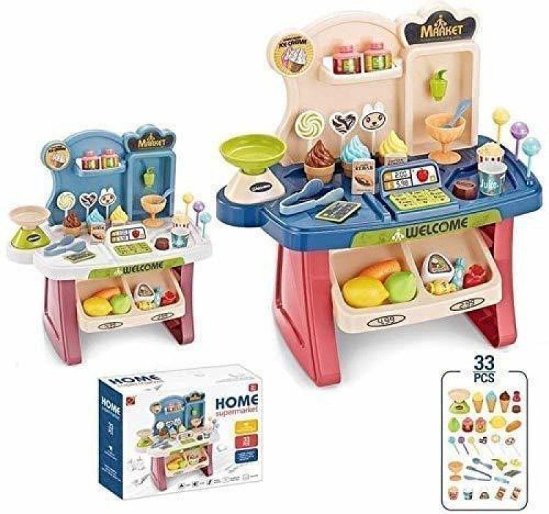 ZHASK Mini ice Cream Supermarket Play Set Toy Shop with Sound & Effect for Kids, Pretend Play Kitchen Set Kids Toys for Boys and Girls (33 Pcs Mini Home Supermarket)- Multi Color