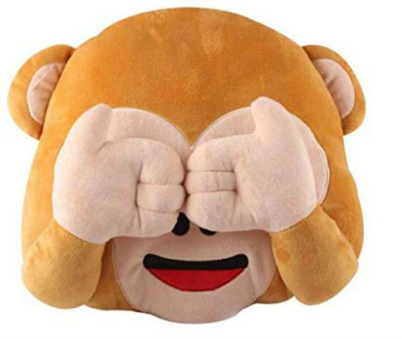 Deals India See-No-Evil Monkey Smiley Cushion 40cm - 40 cm  (Brown)