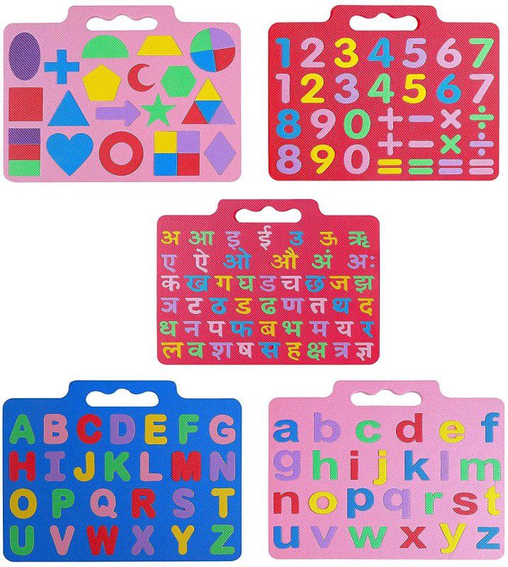 DgCrayons Eva Foam Combo Capital Small & Hindi Alphabet Number & Shape Mat Puzzle for Kids  (5 Pieces)