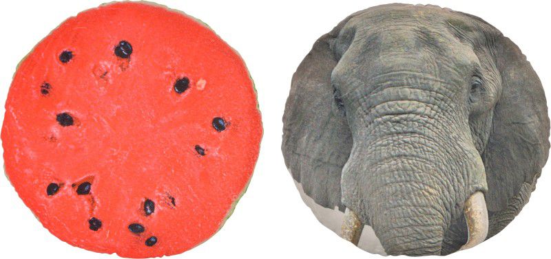 Deals India 3D Creative Plus Squishy Fruit pillow Back Cushion - watermelon (35 cm) and india Animal 3D print cushion - Elephant (35 cm ) set of 2 - 35 cm  (Multicolor)