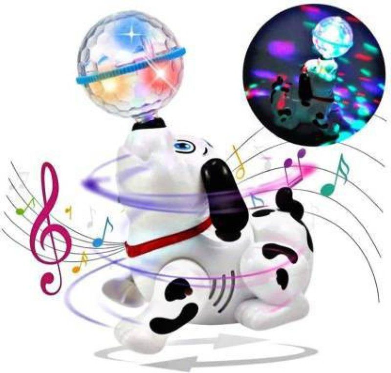 Karnavati Traders Dancing Rotating Dog Toy with Music Sound 3D LED Light for Baby Children Kids  (White)