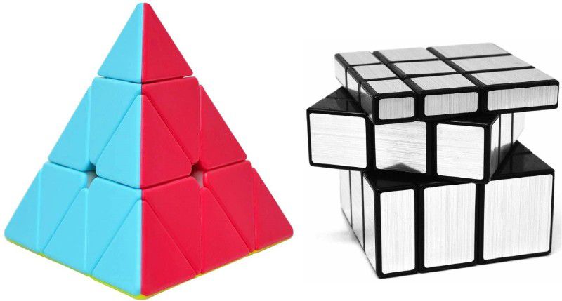 Authfort 3 X 3 Silver Mirror Stickered and Pyraminx Pyramid Triangle High Speed Stickerless Cube combo pack of 2  (2 Pieces)