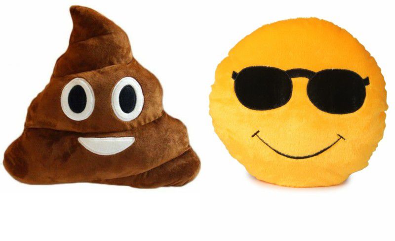 Deals India Smiley Emoji Poop and Cool Dude Smiley Cushion - 35 cm(smiley2&P)Set of 2 - 35 cm  (Milticolor)