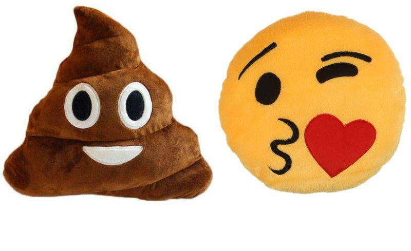 Deals India Smiley Emoji Poop and Face throwing a kiss Smiley cushion - 35 cm(smileyF&P)Set of 2 - 35 cm  (Milticolor)