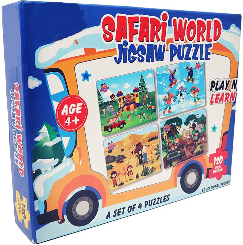 MINTLEAF 4 in 1 Safari World Puzzle Set for Kids| 4 Jigsaw Puzzles- 120 Pieces  (120 Pieces)