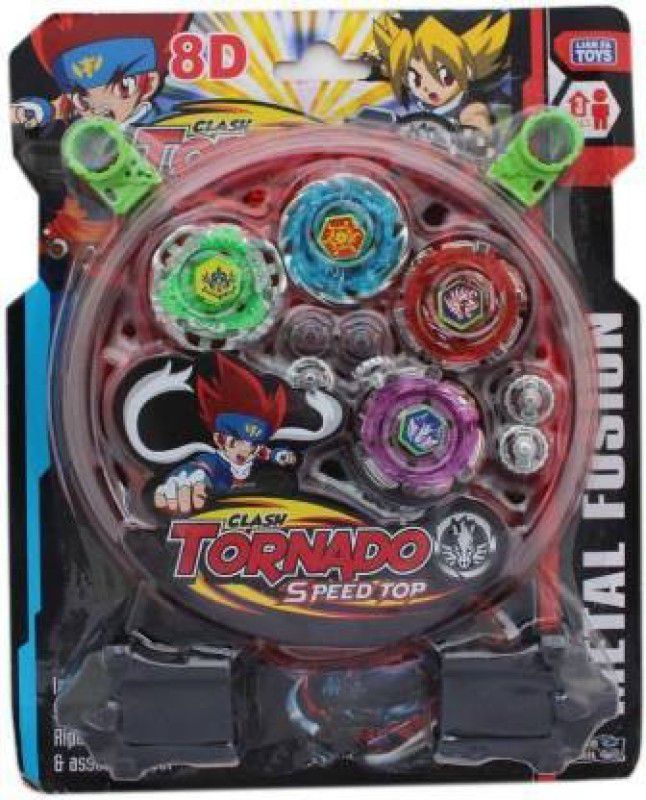 The Simplifiers Tornado Beyblades Set of 4 with Battle field and launcher  (Multicolor)