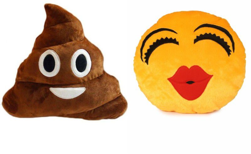 Deals India Smiley Emoji Poop and Kiss Smiley Cushion - 35 cm(smiley3&P)Set of 2 - 35 cm  (Milticolor)