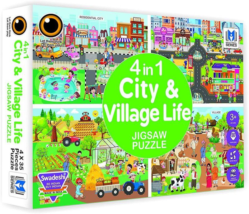 shopviashipping 4 in 1 City & Village Life Jigsaw Puzzle for Kids. 4 Puzzles 35 Pieces Each  (140 Pieces)