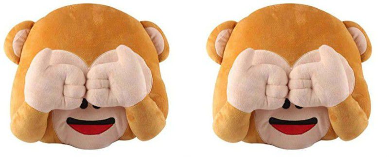 Deals India See-No-Evil Monkey Smiley Cushion combo (set of 2) 40cm - 40 cm  (Brown)