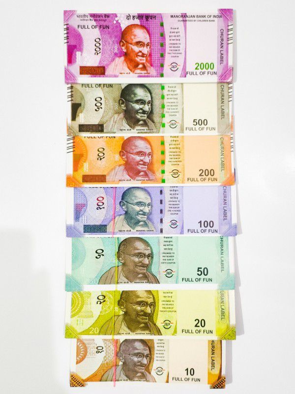 4GX Combo (23 Each x 7=161 Nakli Note) Playing Indian Currency Notes for Fun Paper Kids churan wale Note ( Nakli Note-10,20,50,100,200,500,2000 ) Nakli Indian Note Gag Toy  (Multicolor)