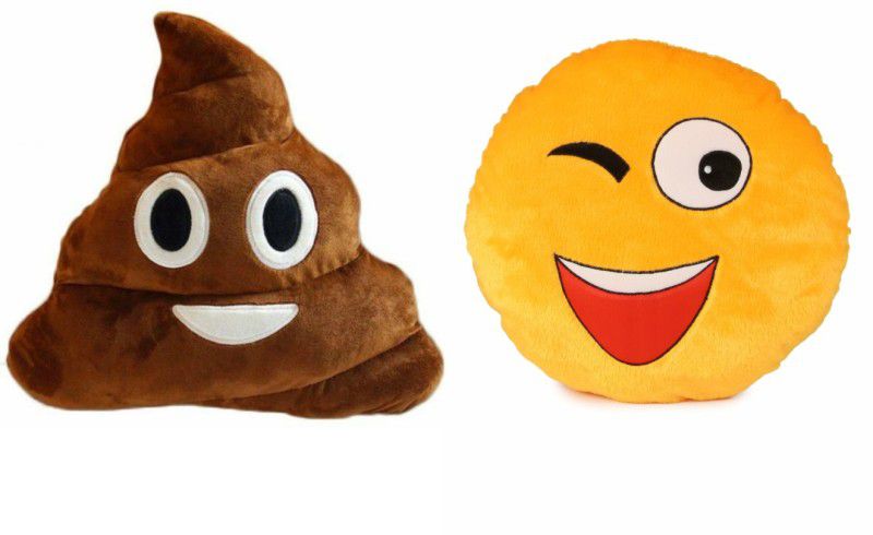 Deals India Smiley Emoji Poop and Soft Wink Smiley Cushion - 35 cm(smiley4&P)Set of 2 - 35 cm  (Milticolor)