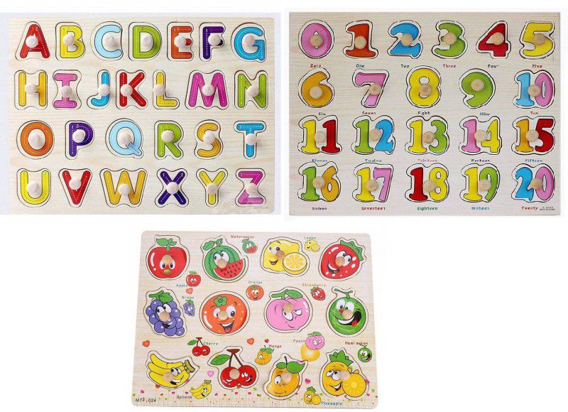 jeaah Wooden Capital alphabet letters, Numbers and fruits puzzle for Toddlers Toy -Board Educational toys - wooden puzzles  (58 Pieces)