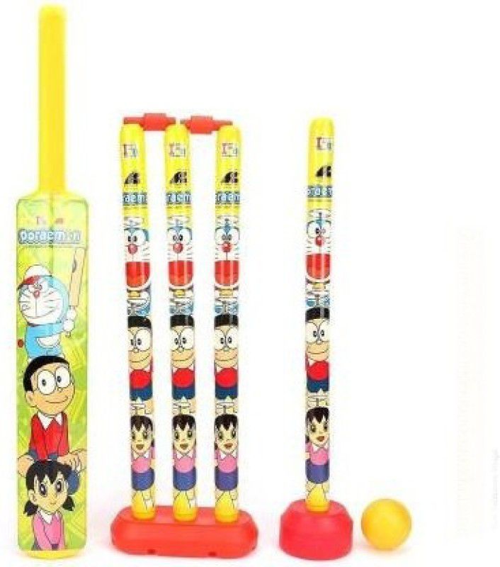 SARASI Doraemon Cricket Set with 4 no Bat ,4 Stumps , Wicket base and Ball Cricket Kit