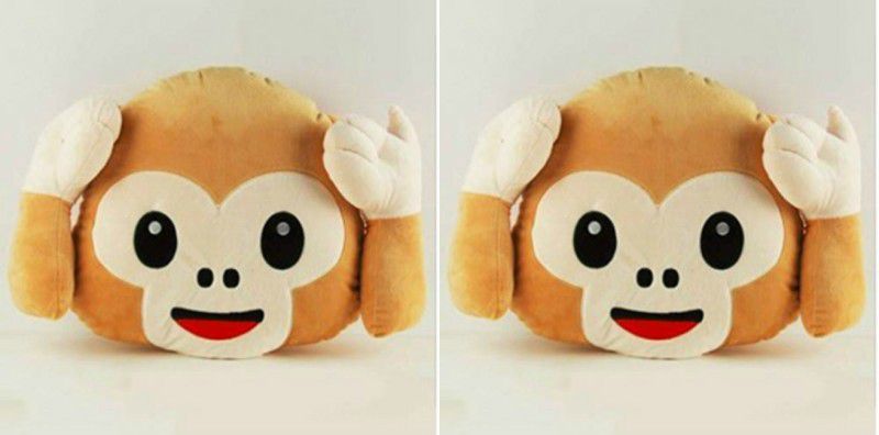 Deals India Hear-No-Evil Monkey Smiley Cushion combo (set of 2) 40cm - 40 cm  (Brown)