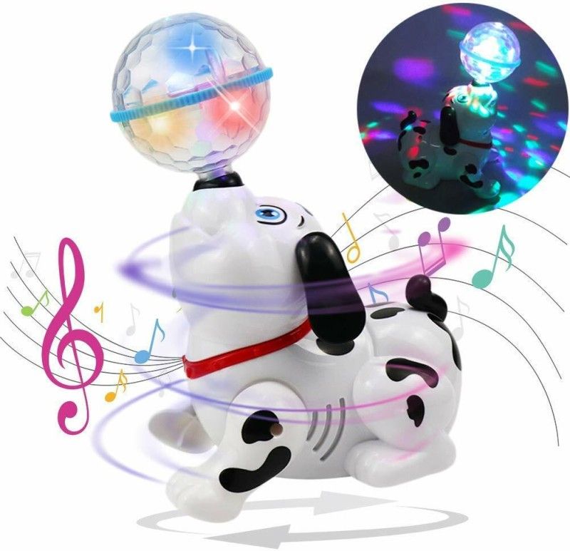 GREST Cute 360 Degree Rotating Musical Dancing Dog with 3D Lights  (Multicolor)