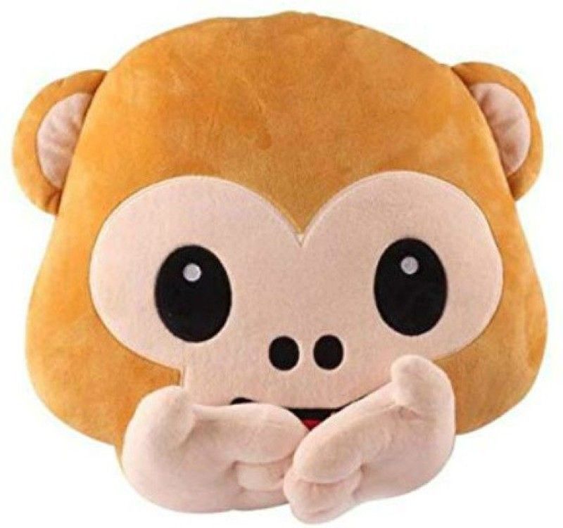 Deals India Speak-No-Evil Monkey Smiley Cushion 40cm - 40 cm  (Brown)