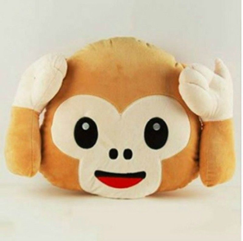 Deals India Hear-No-Evil Monkey Smiley Cushion 40cm - 40 cm  (Brown)