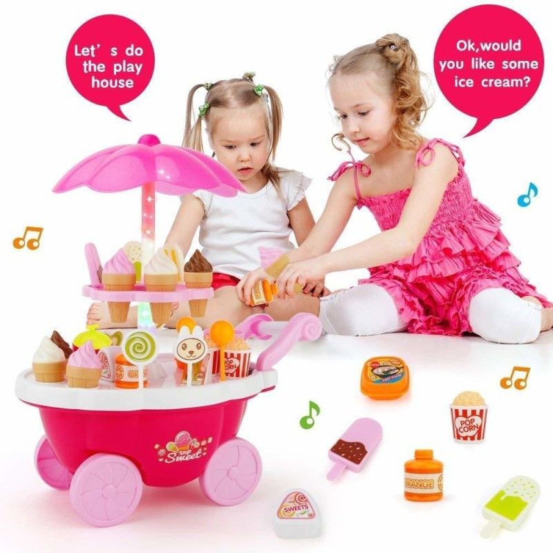 JIGU ENTERPRISE Ice Cream Play Cart Kitchen Set Toy with Lights and Music