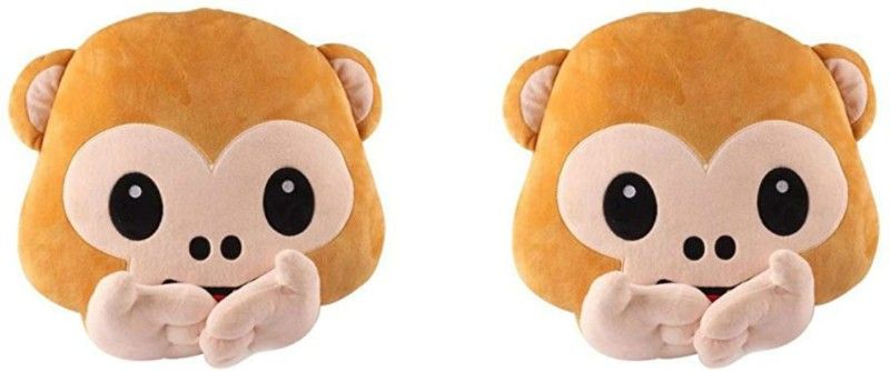 Deals India Speak-No-Evil Monkey Smiley Cushion combo (set of 2) 40cm - 40 cm  (Brown)
