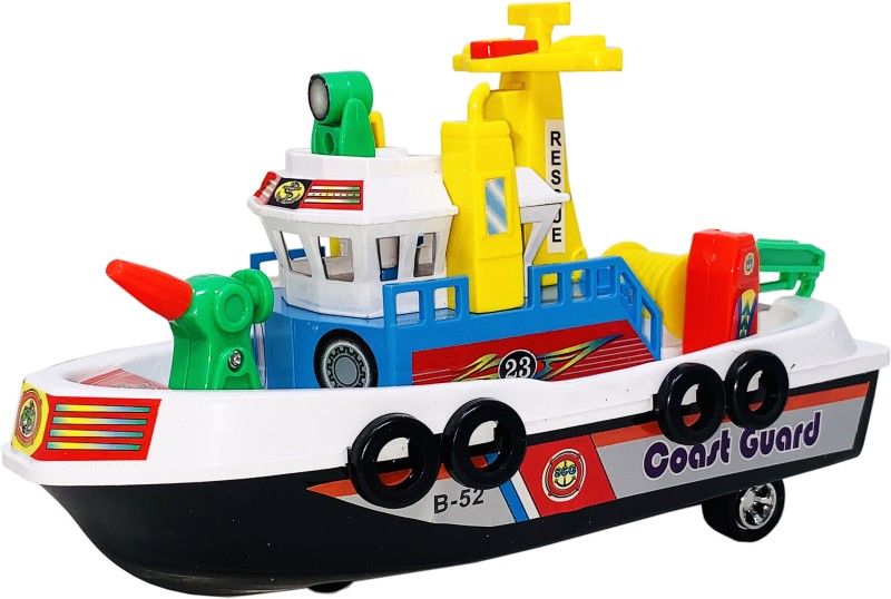 Miniature Mart Small Size Made Of Plastic Pull Back & Go Wheels Coastal Guard City Harbor Boat Scale Model Toy | Toys Boats For kids | Use As Showpiece | Toy Boats For Boys | Safe Quality Toys For Children  (Multicolor, Pack of: 1)
