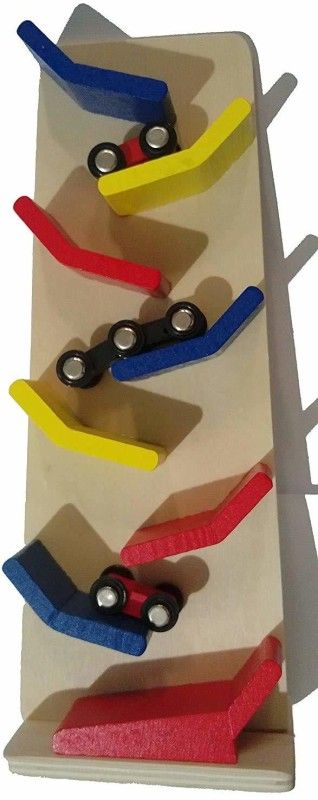 MIKEL ENTERPRISES Wooden Slippery Car-Wooden Mini Car Speed Racing Toy-Zig-Zag Drop Game  (Multicolor)