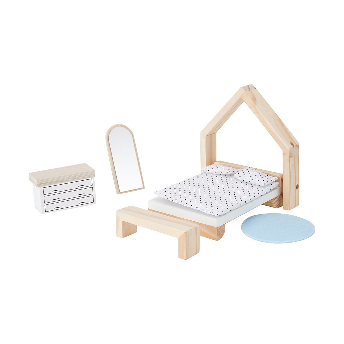 9 Piece Wooden Dollhouse Bedroom