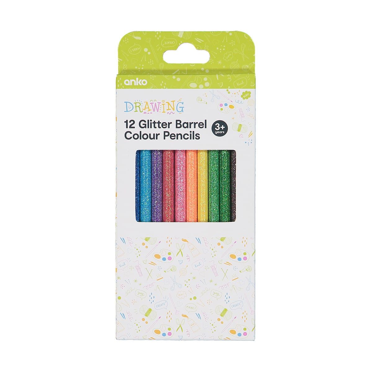 12 Pack Glitter Barrel Colour Pencils