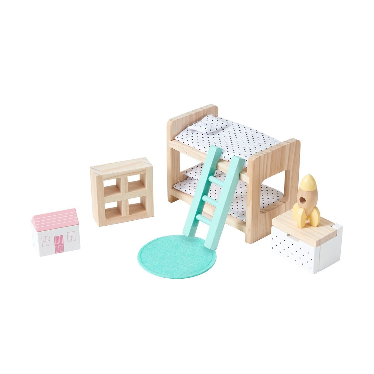 Wooden Dollhouse Kids Bedroom Furniture Set