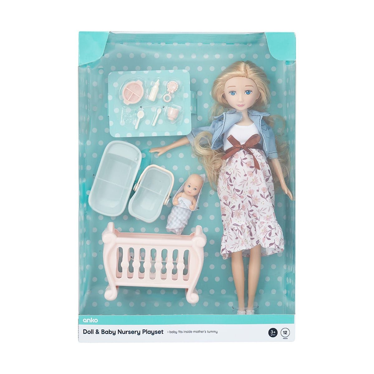 12 Piece Doll & Baby Nursery Playset