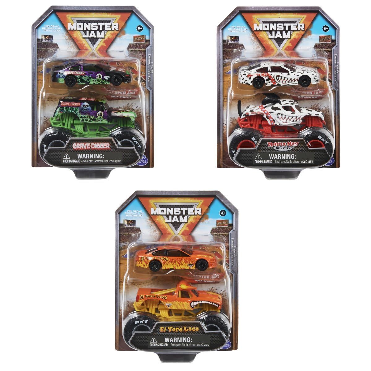 Monster Jam 1:64 Scale Truck and Race Car Set - Assorted