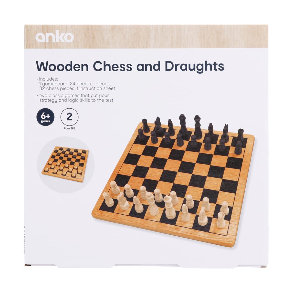 Wooden Chess and Draughts Game