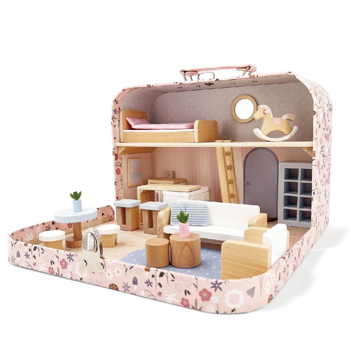 26 Piece Wooden Suitcase Dollhouse