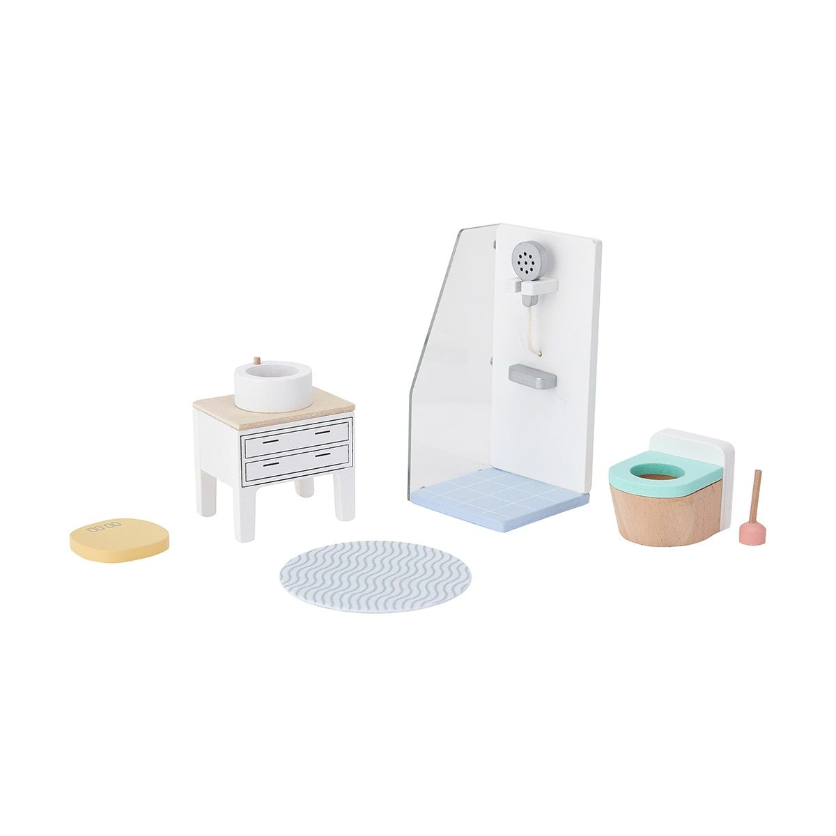 6 Piece Wooden Dollhouse Bathroom