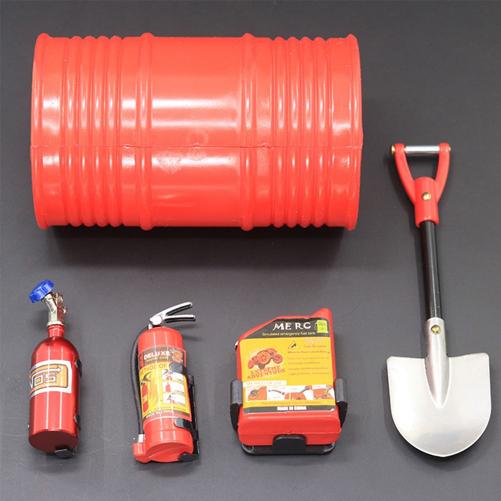 Yfashion 5Pcs/Set RC Rock er 1:10 Accessories Oil Drum Fuel ank Fire Extinguisher Shovel for Axial SCX10 AMIYA CC01 RC4WD D90 D110 F2 RC Car