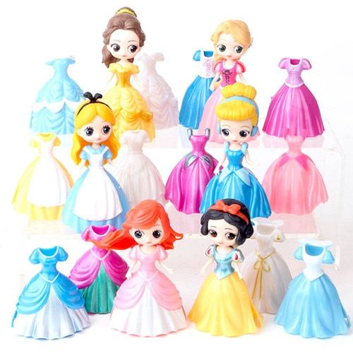 Magiclip Princess Magic clip Dress PVC Action Figures Qposket  Dolls Girls Kids Toys for Baby Children