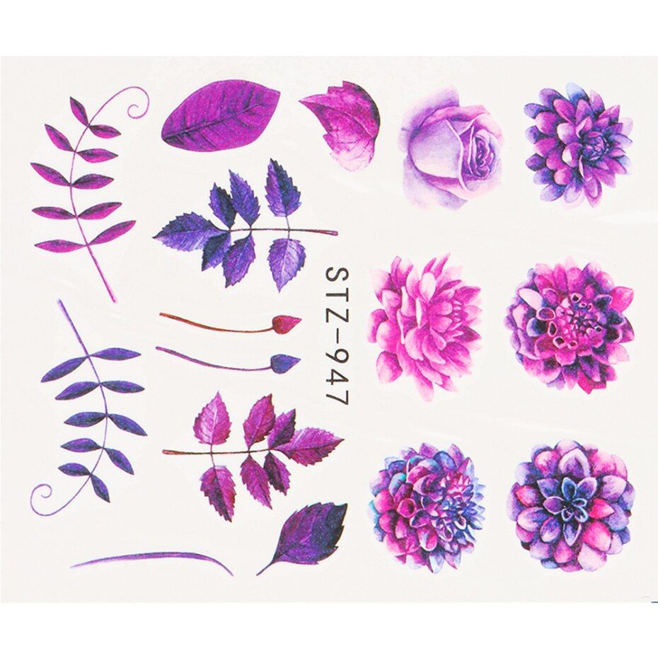 Red Rose Sticker For Nails Manicure Flowers Butterfly Water Transfer Decals Spring Designer Foil Tips Accessories LESTZ930-969-1