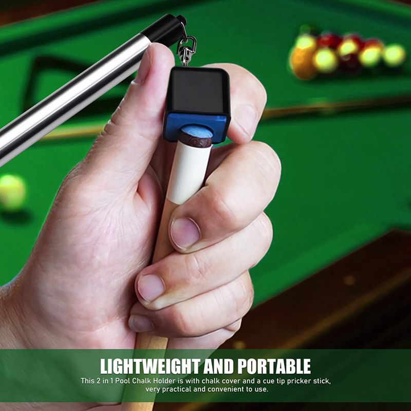 2 in 1 Pool Cue Chalk Holder, Portable Pool Snooker Chalk Holder, Billiard Cue Tip Pricker, Non-Slip Billiard Cue Tool