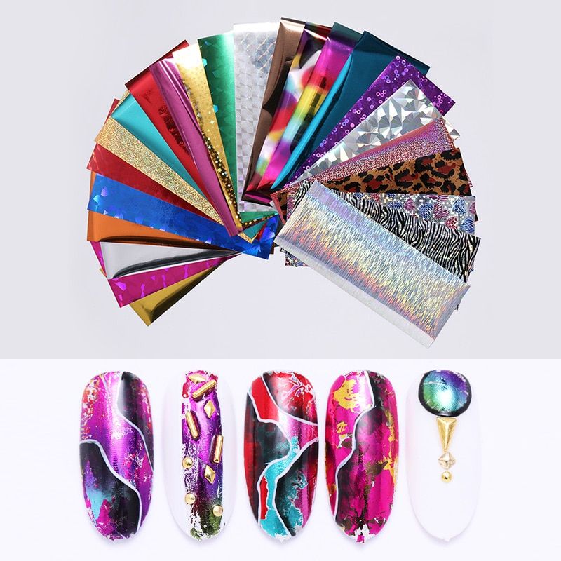 Nail Foils Marble Series Pink Blue Foils Paper Nail Art Transfer Sticker Slide Nail Art Decal Nails Accessories 1 Box