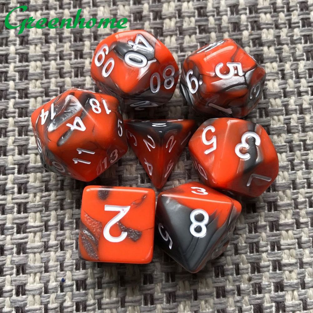 Greenhome 7Pcs/Set Polyhedral Dices Board Games Acrylic Bicolors Multi Sided Dice Kit